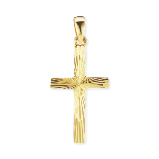 14K Gold Classic Cross Pendant with Diamond Cut Design