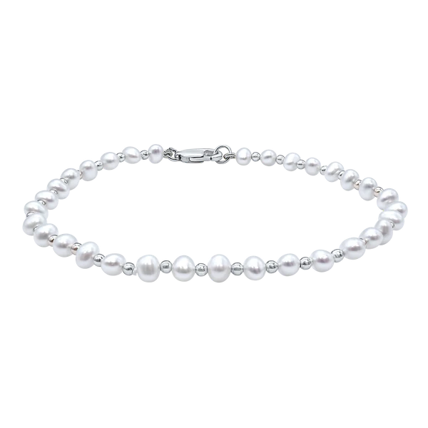 Organic Freshwater Pearl Beaded Anklet in Sterling Silver
