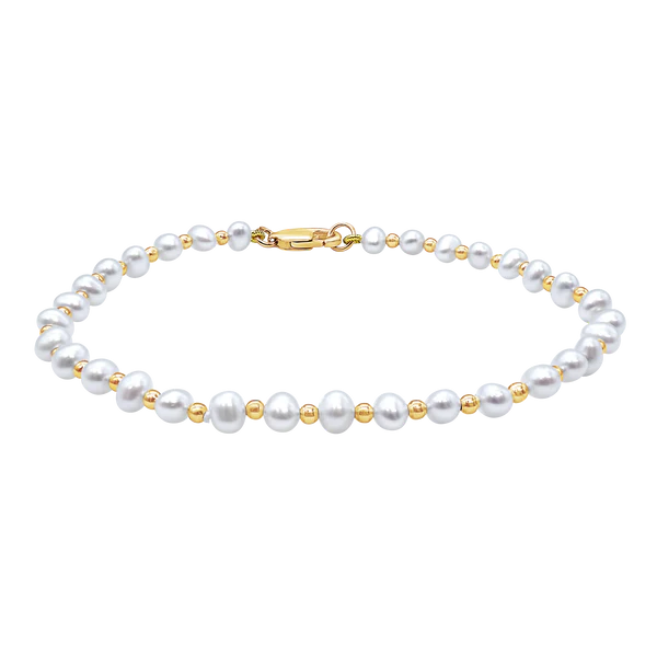 Organic Freshwater Pearl Beaded Anklet in 14K Yellow Gold