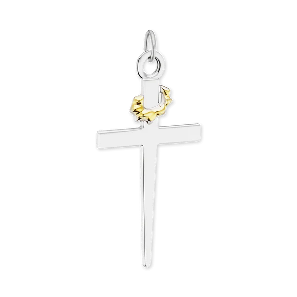 Sterling Silver Two Tone Nail Cross Pendant